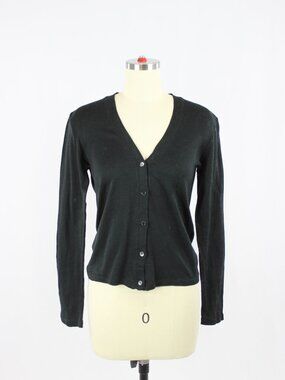 MAJESTIC FILATURES Black 100% Cotton Neck Cardigan T-Shirt Top, Size 4/L